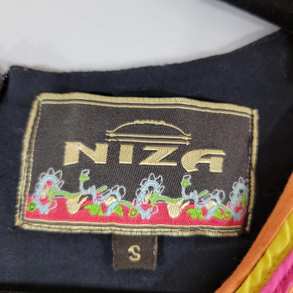 Vintage NIZA black cotton geometric shape sleeveless sheath dress - Picture 9 of 13